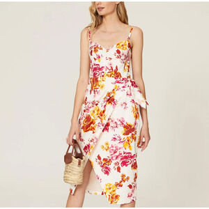 Great Jones Floral Midi Slip Dress SIZE 14 Cocktail Cotton Ruched Designer $250